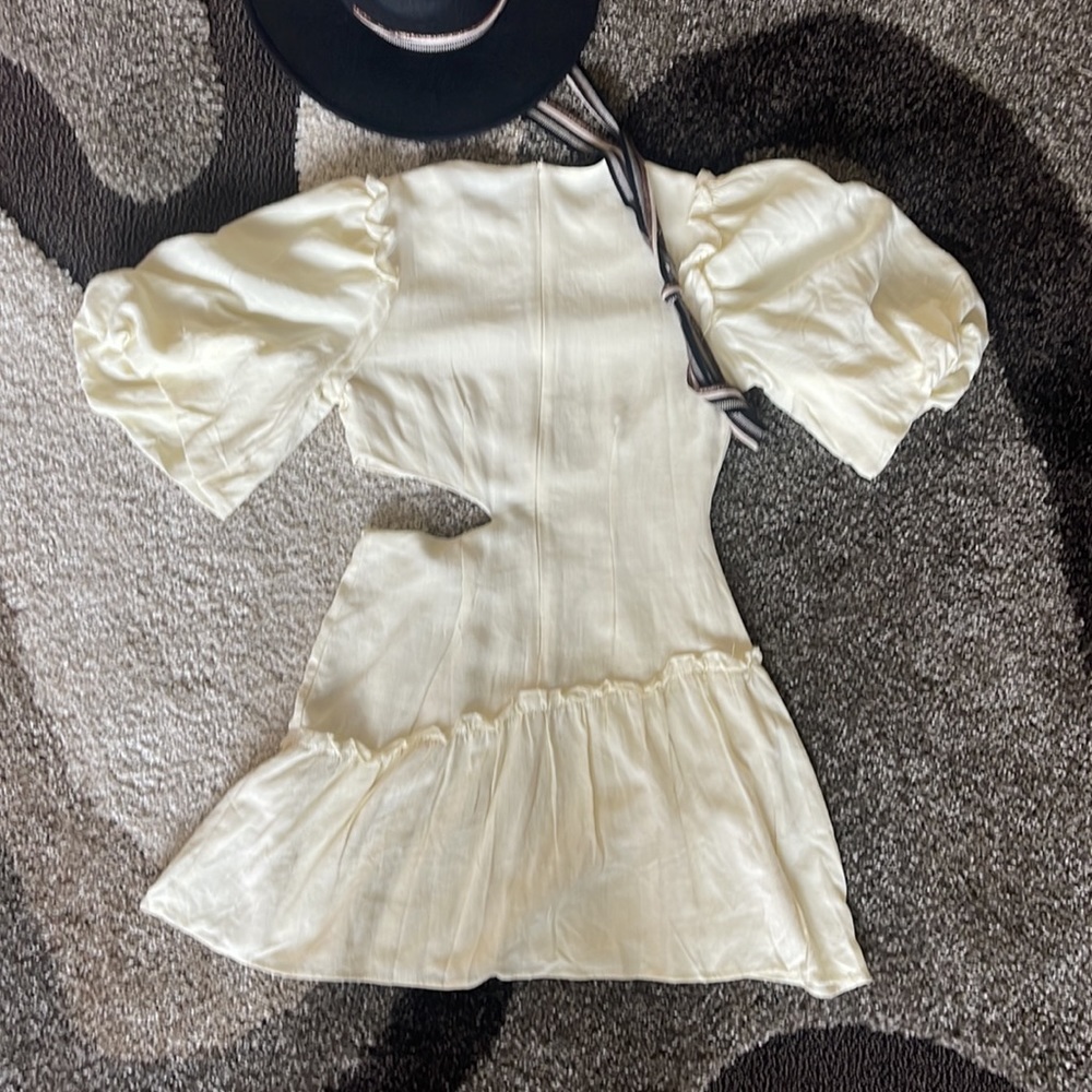 NASTY GAL Gorgeous Cream Puff Sleeve Cut Out Mini Dress - Picture 6 of 8